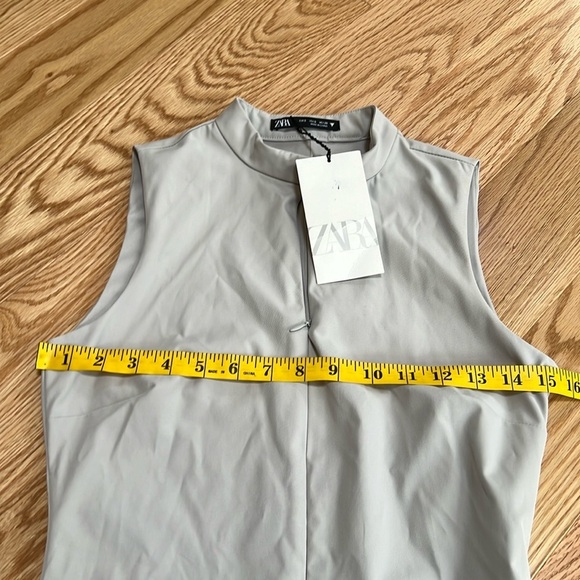 New! Zara small belted sleeveless mini dress with pockets in stone color. - Picture 10 of 16